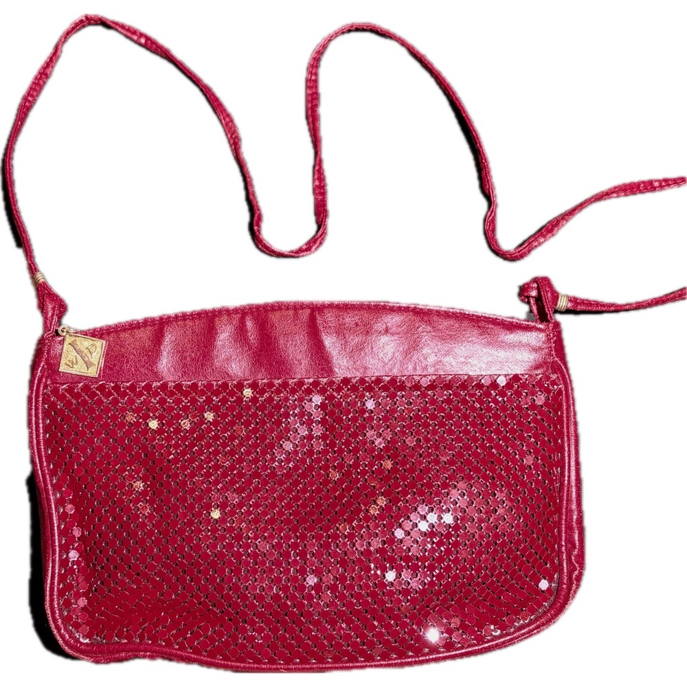Whiting & Davis Vintage Mesh Crossbody Bag Red Retro Glam Grunge 9x6.5x2
